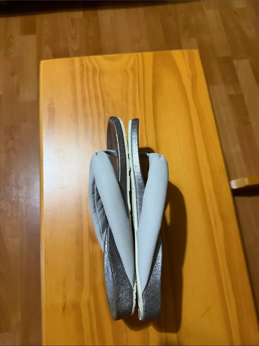 Pedro Garcia Light Gray Strap Sandals with Metallic Silver Footbed